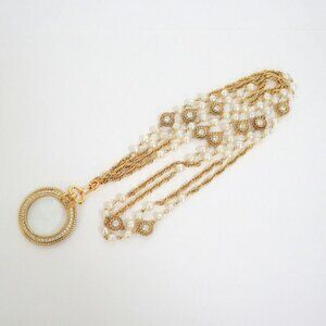 Chanel Loupe Necklace Gold White Faux Pearl X
